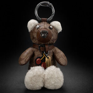 NWT COACH Collectible Leather Bear Bag Charm Signature Canvas Key Fob 33358